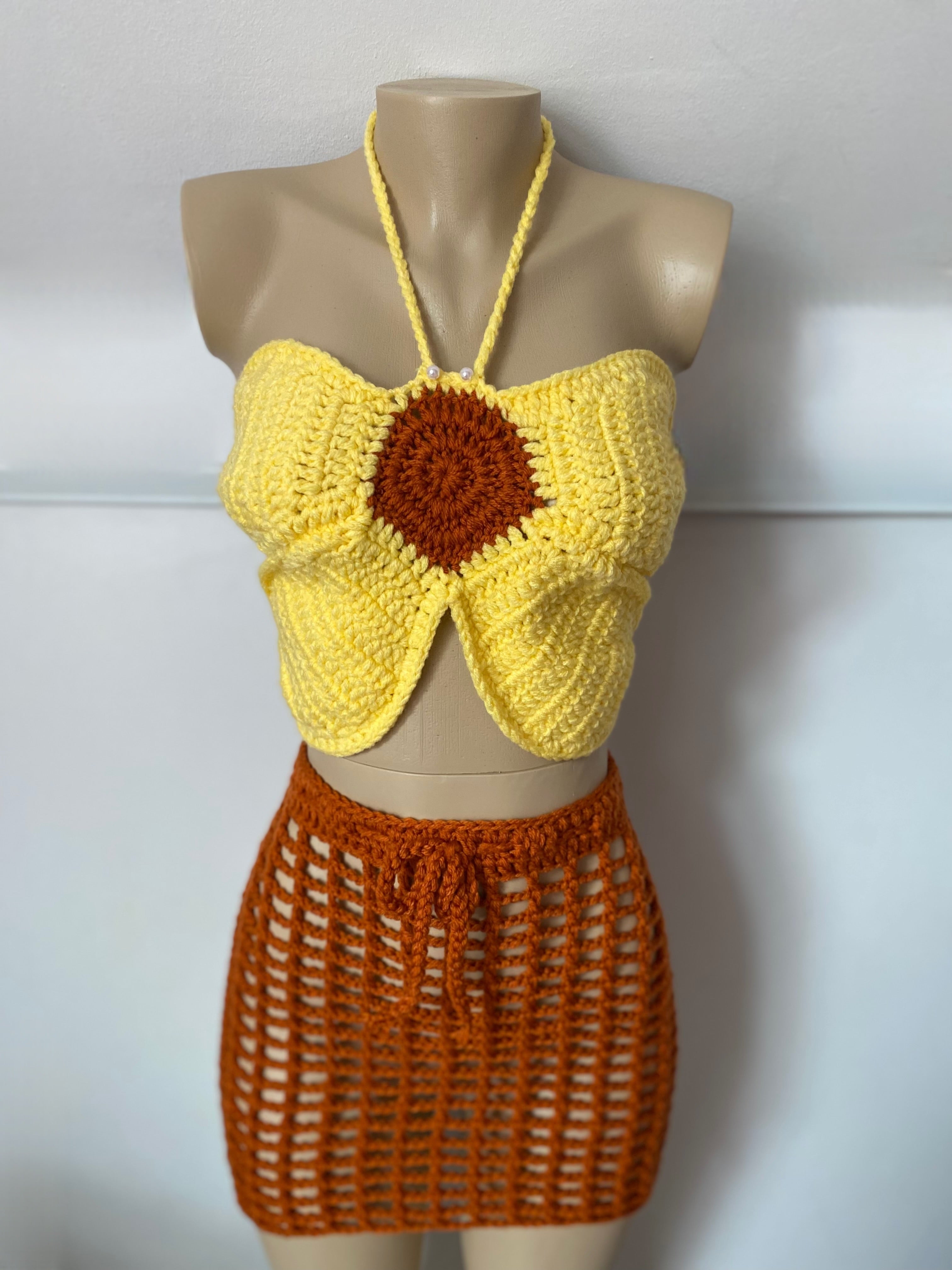 Sunflower Crochet Three-Piece Set