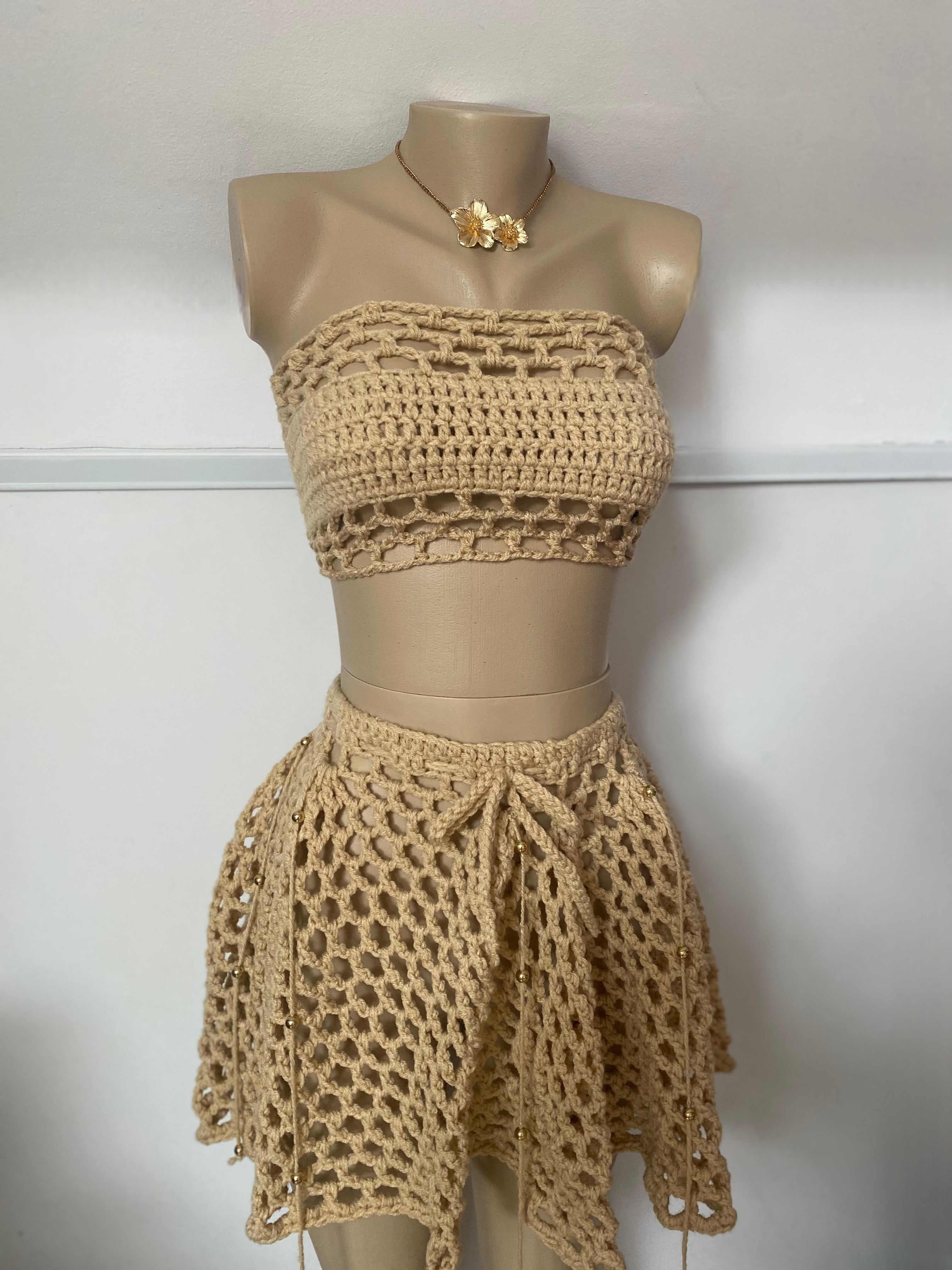 Safari Beige Crochet Two-Piece Set