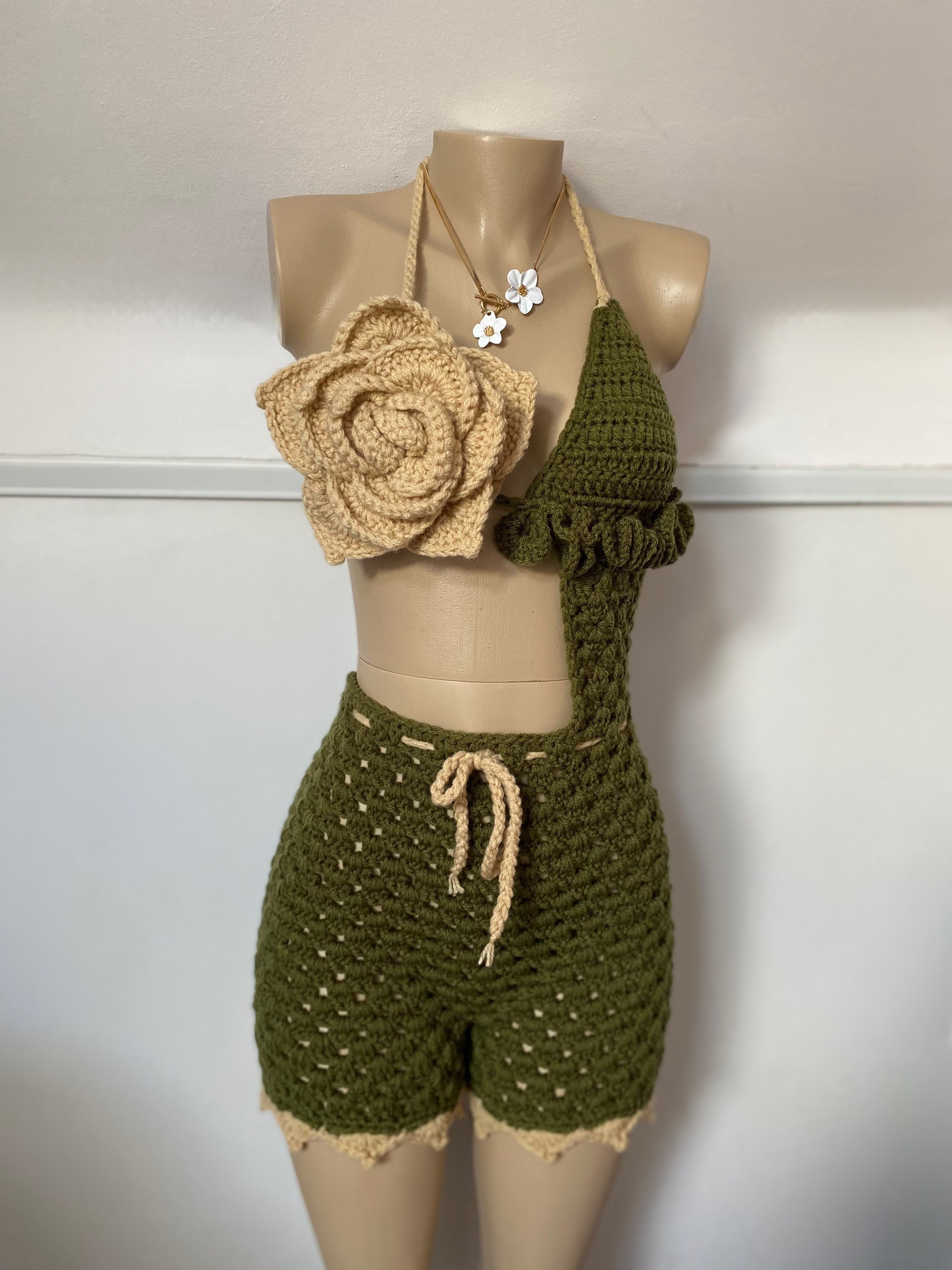 Olive Blossom Crochet Playsuit