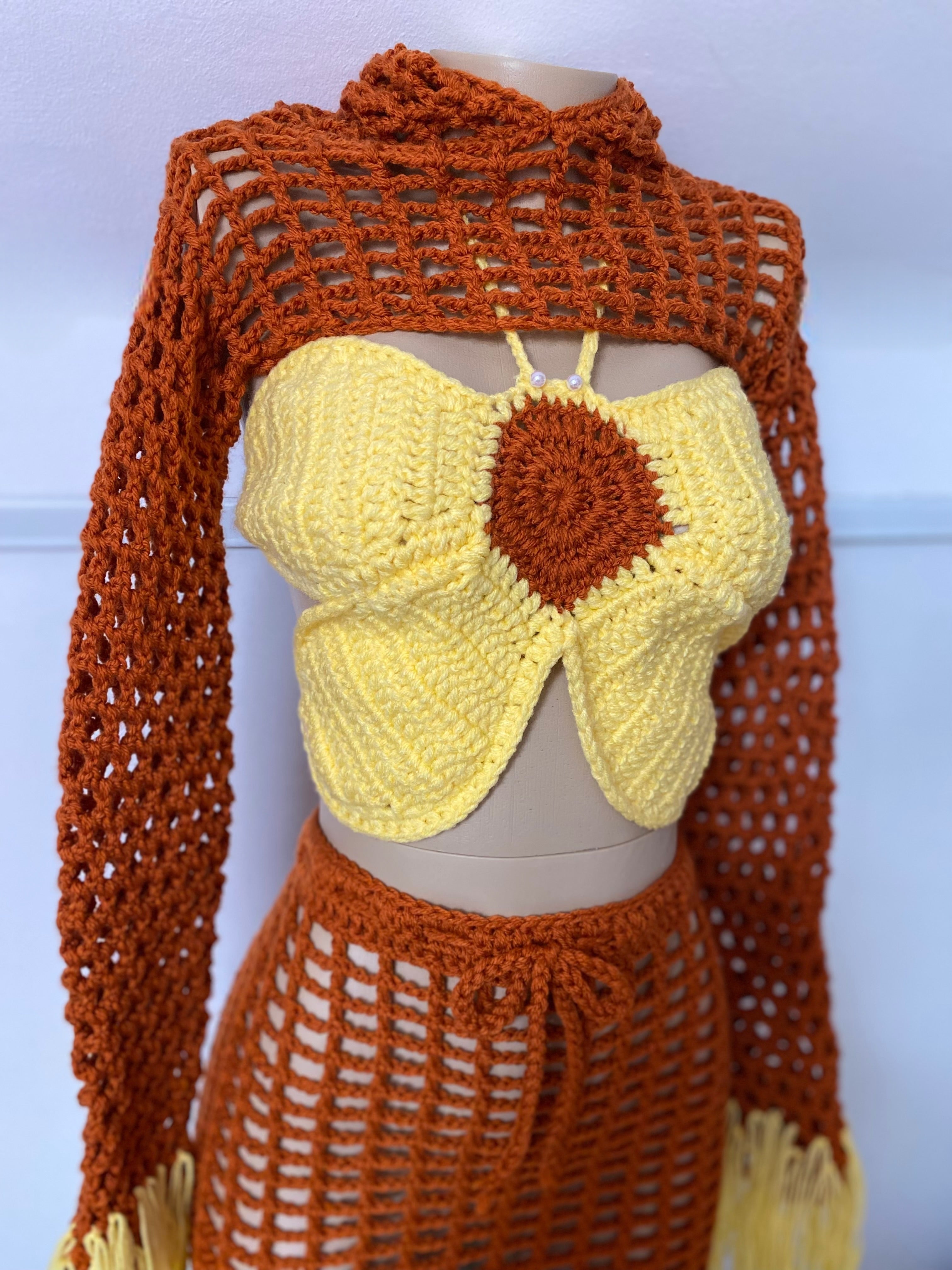 Sunflower Crochet Three-Piece Set