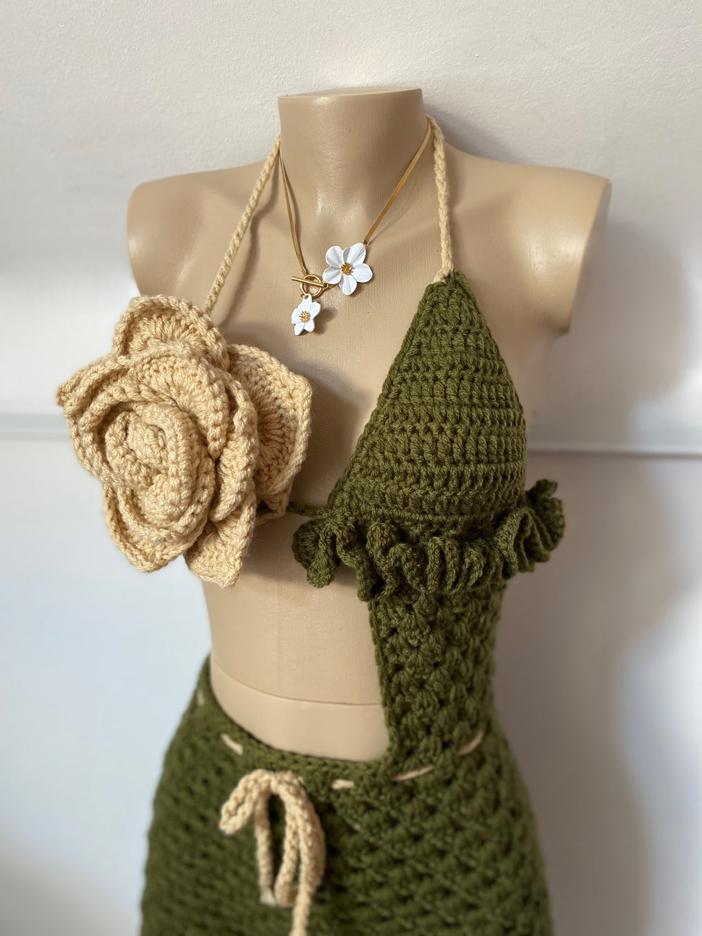 Olive Blossom Crochet Playsuit