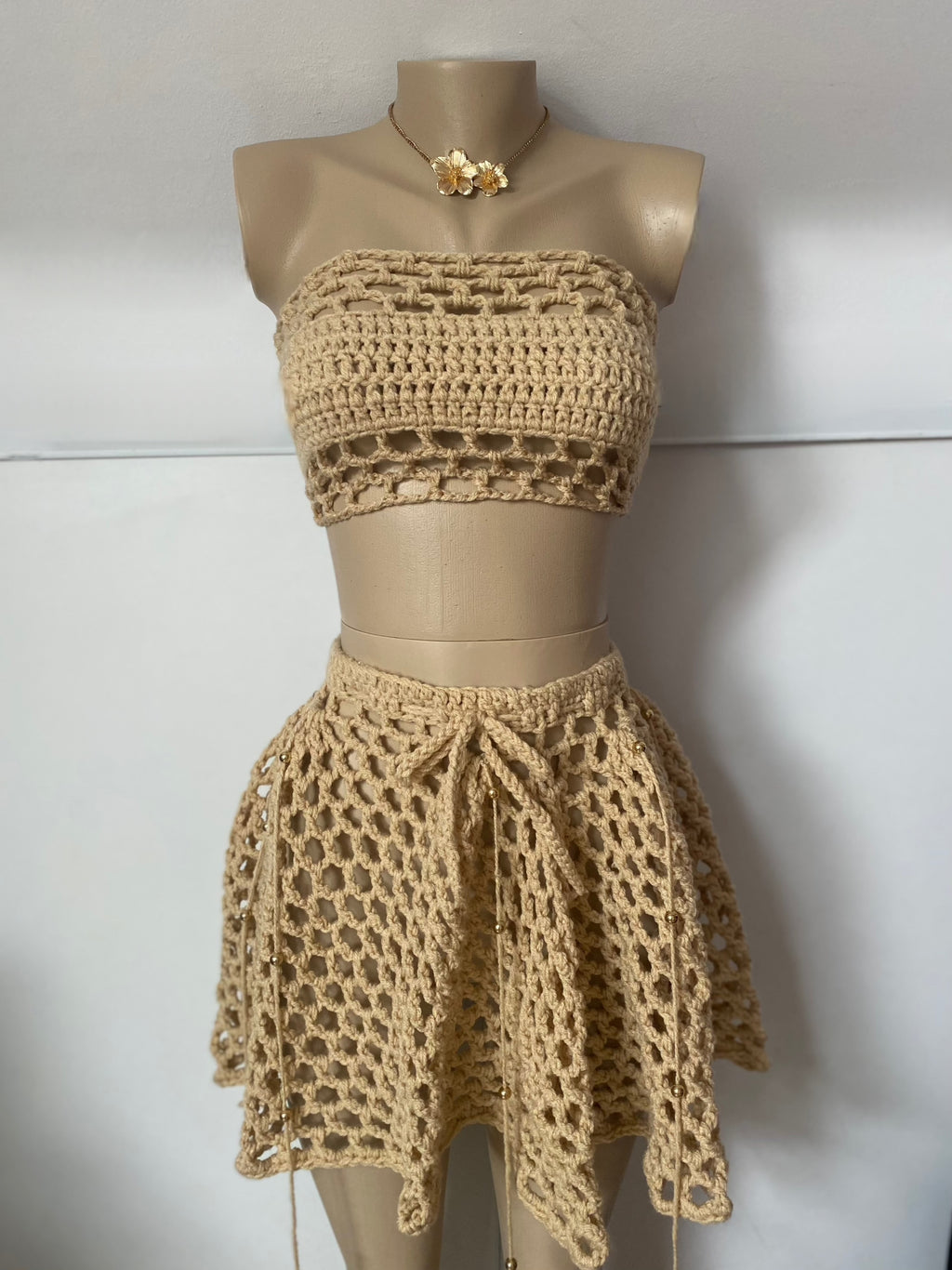 Safari Beige Crochet Two-Piece Set