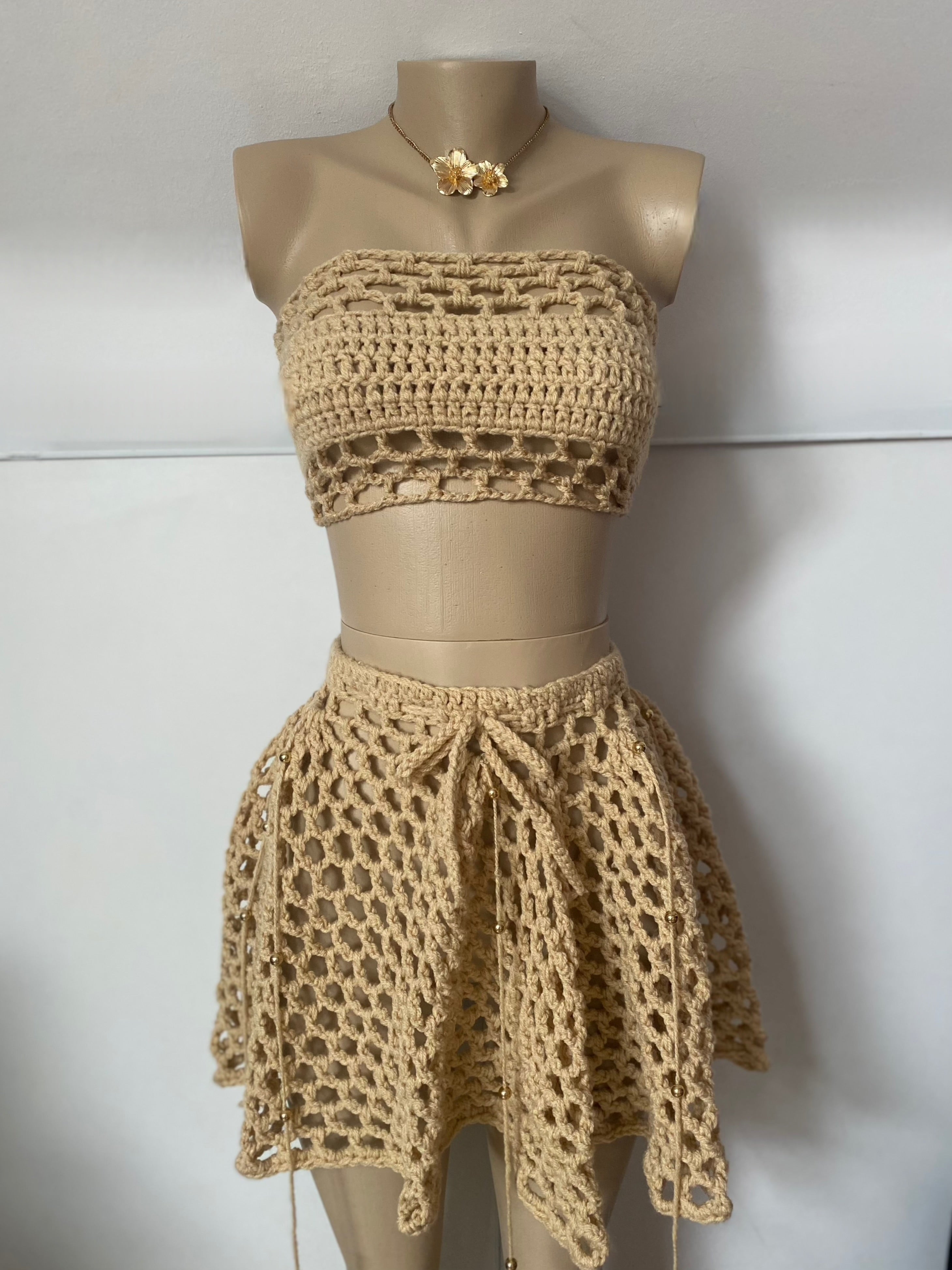Safari Beige Crochet Two-Piece Set
